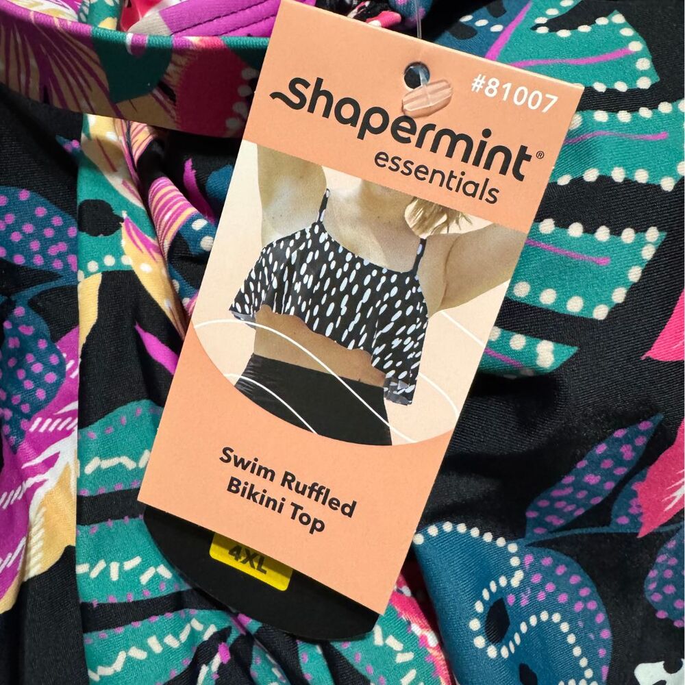 SHAPERMINT Bikini Top 4XL Tropical Floral Ruffle Supportive Adjustable NWT - Picture 7 of 9